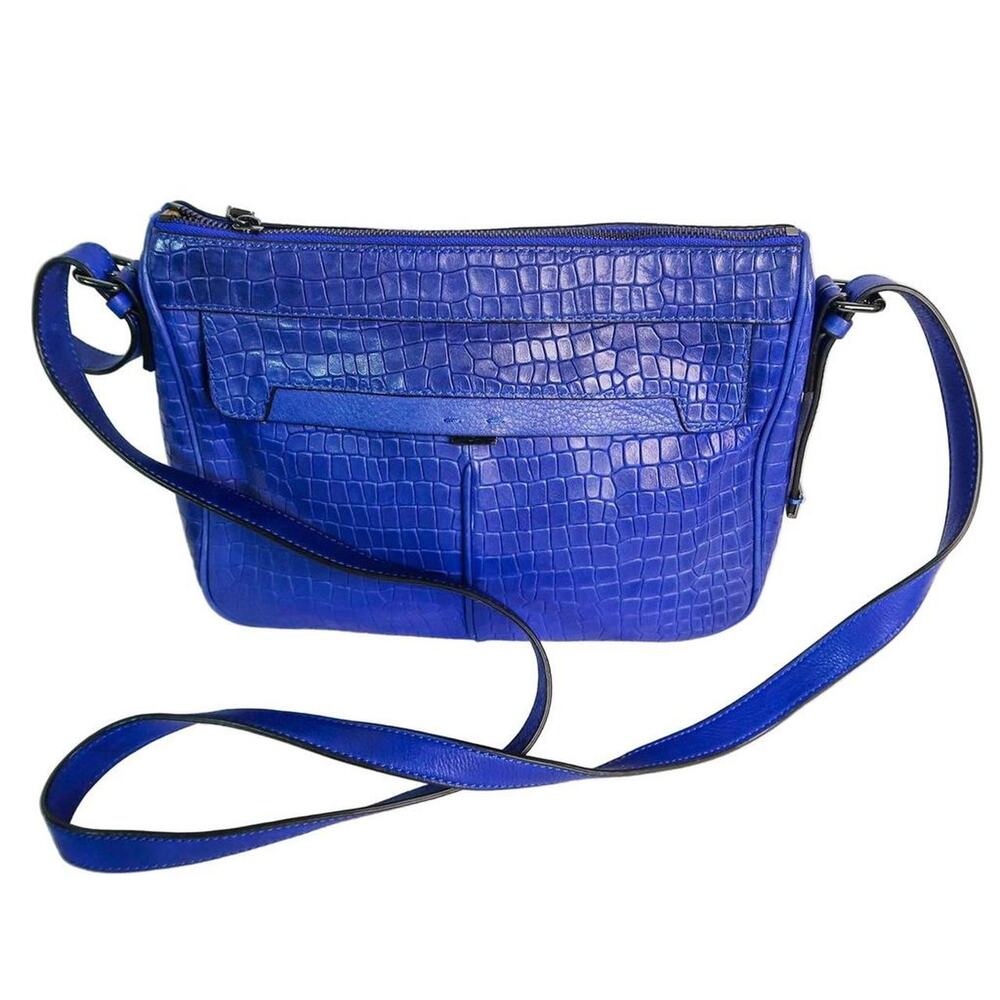 Royal Blue Crocodile Embossed Leather Handbag